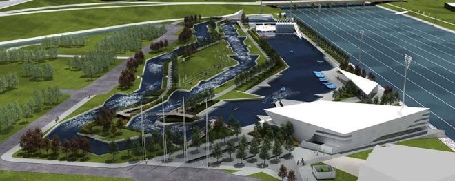 An artist's rendering of the whitewater park being built near downtown Oklahoma City. (Boathouse District Facebook page photo)